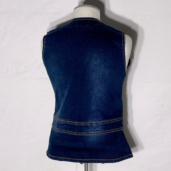 Vintage Jazzino Dark Wash Embroidered Beaded Button Up Denim Vest S - Picture 4 of 12
